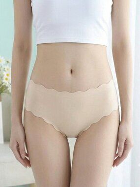 5/$20 Beige Seamless Scalloped Panties No-Show Underwear Soft Stretchy Briefs